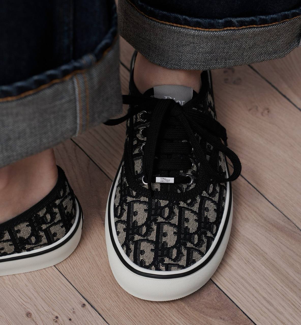Dior Oblique Canvas Low-Top Sneakers in Black and Beig