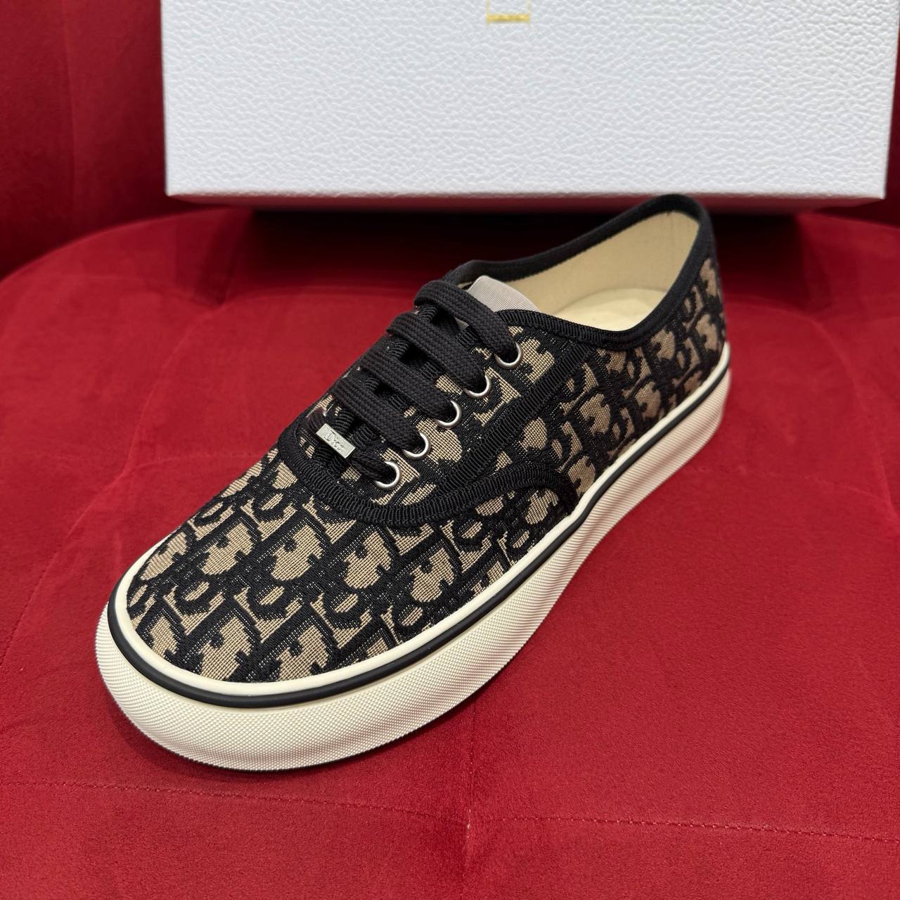Dior Oblique Canvas Low-Top Sneakers in Black and Beig