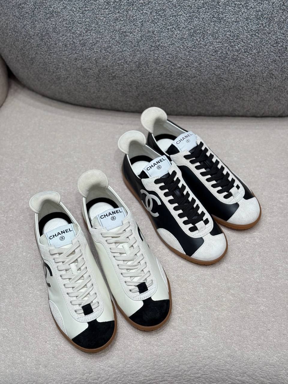 Chanel Black & White Leather Low-Top Sneakers with Oversized CC Logo