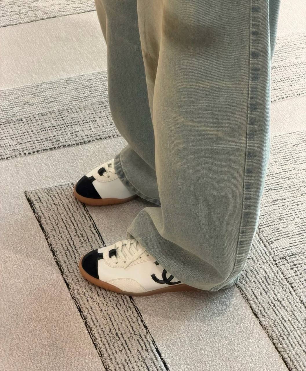 Chanel Black & White Leather Low-Top Sneakers with Oversized CC Logo