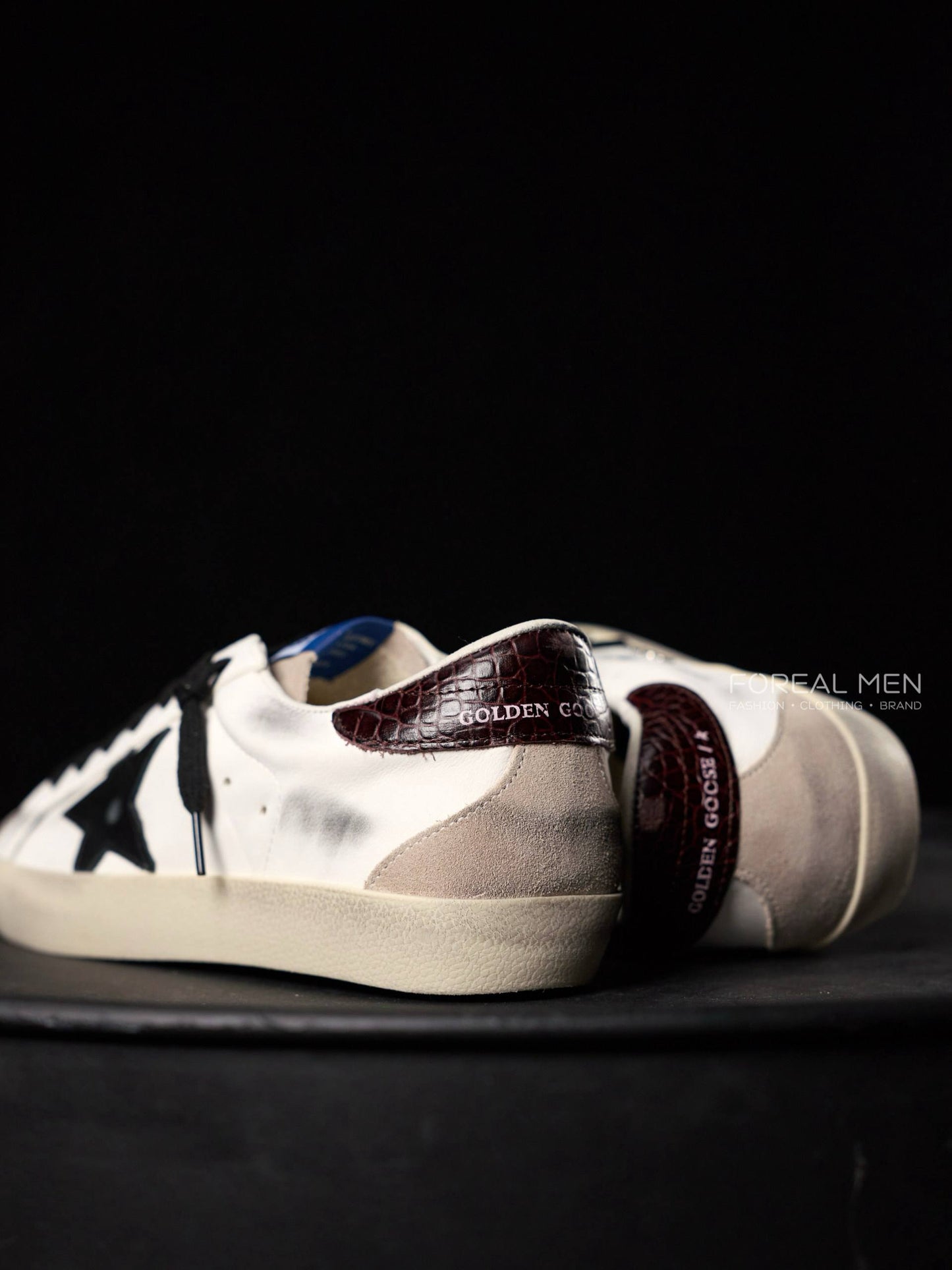Golden Goose Super-Star White Leather Sneakers with Black Star & Croc Heel Tab