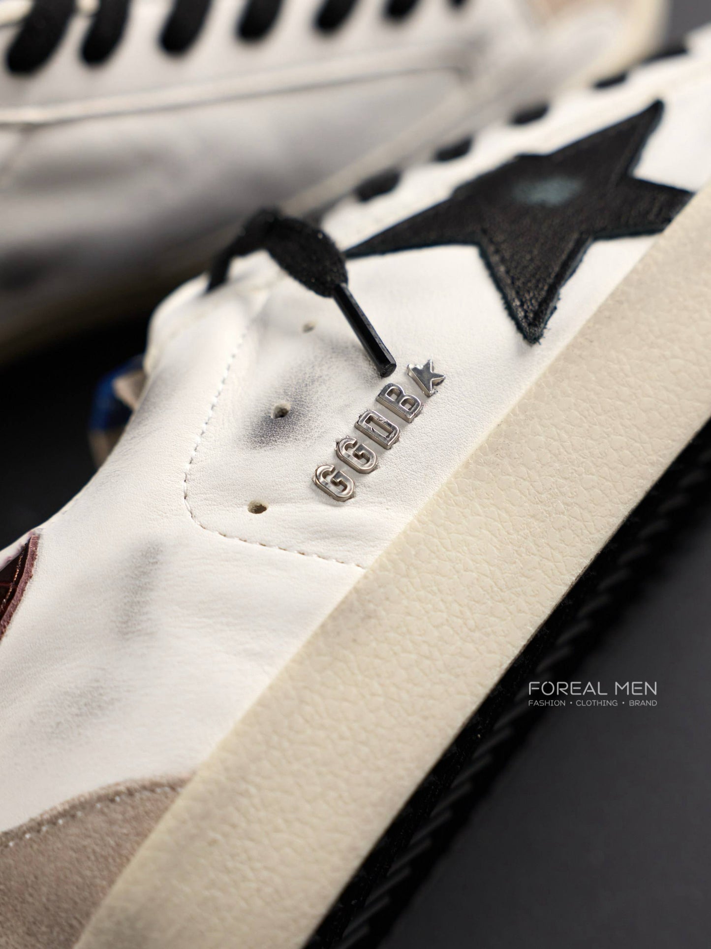 Golden Goose Super-Star White Leather Sneakers with Black Star & Croc Heel Tab