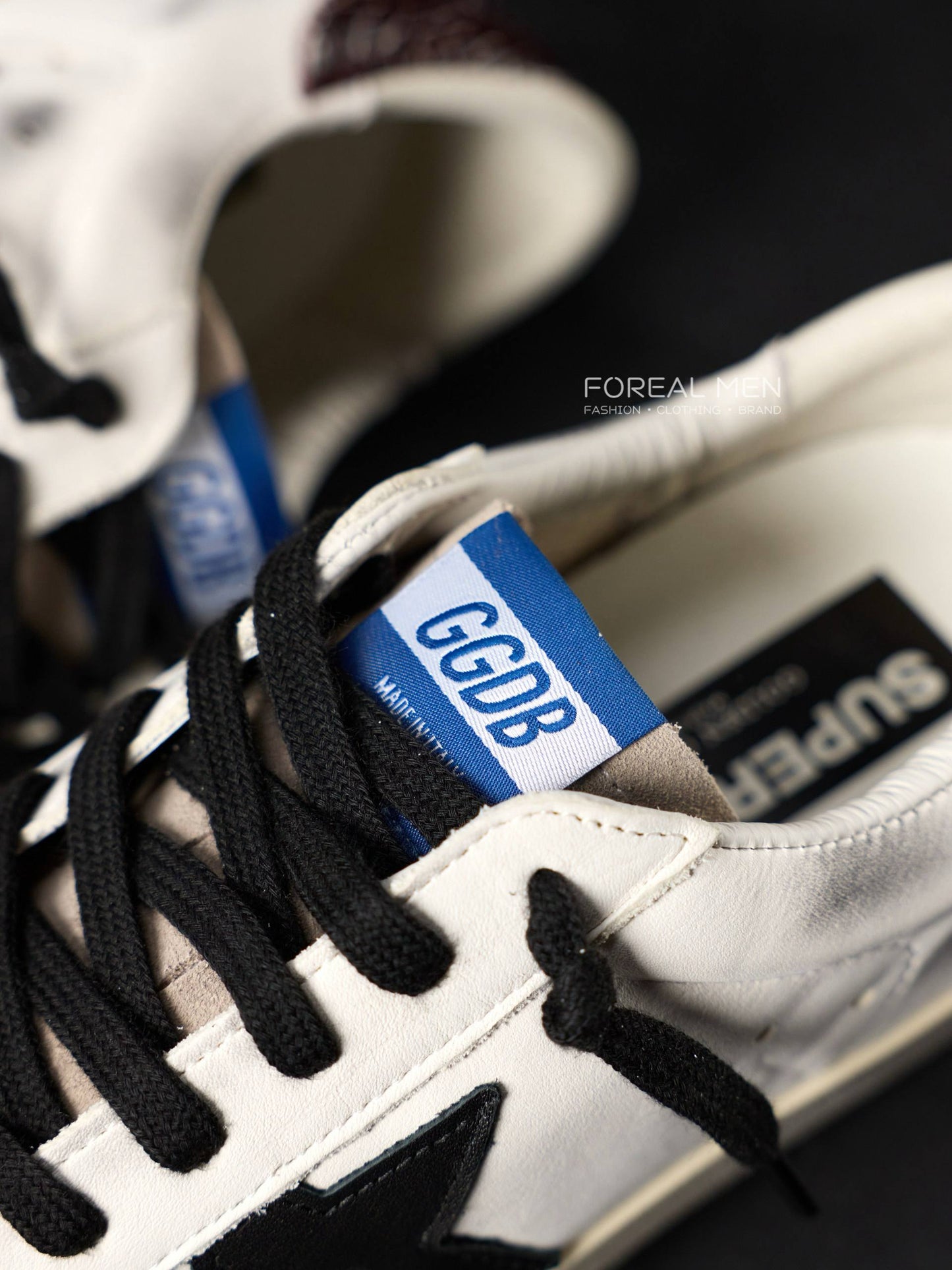 Golden Goose Super-Star White Leather Sneakers with Black Star & Croc Heel Tab