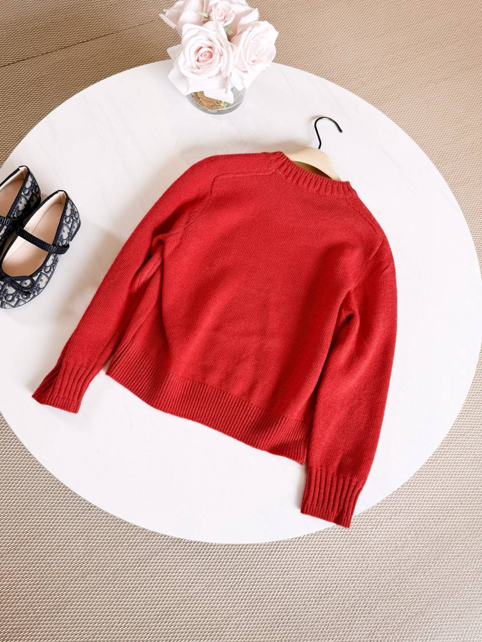 Burberry Girls Red Knit Sweater & Plaid Tulle Skirt Set with Crystal Equestrian Knight Logo