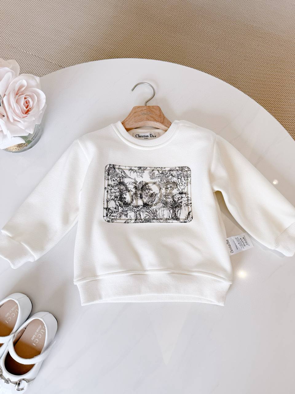 Dior Kids White Sweatshirt & Jogger Set with Toile de Jouy Logo Print