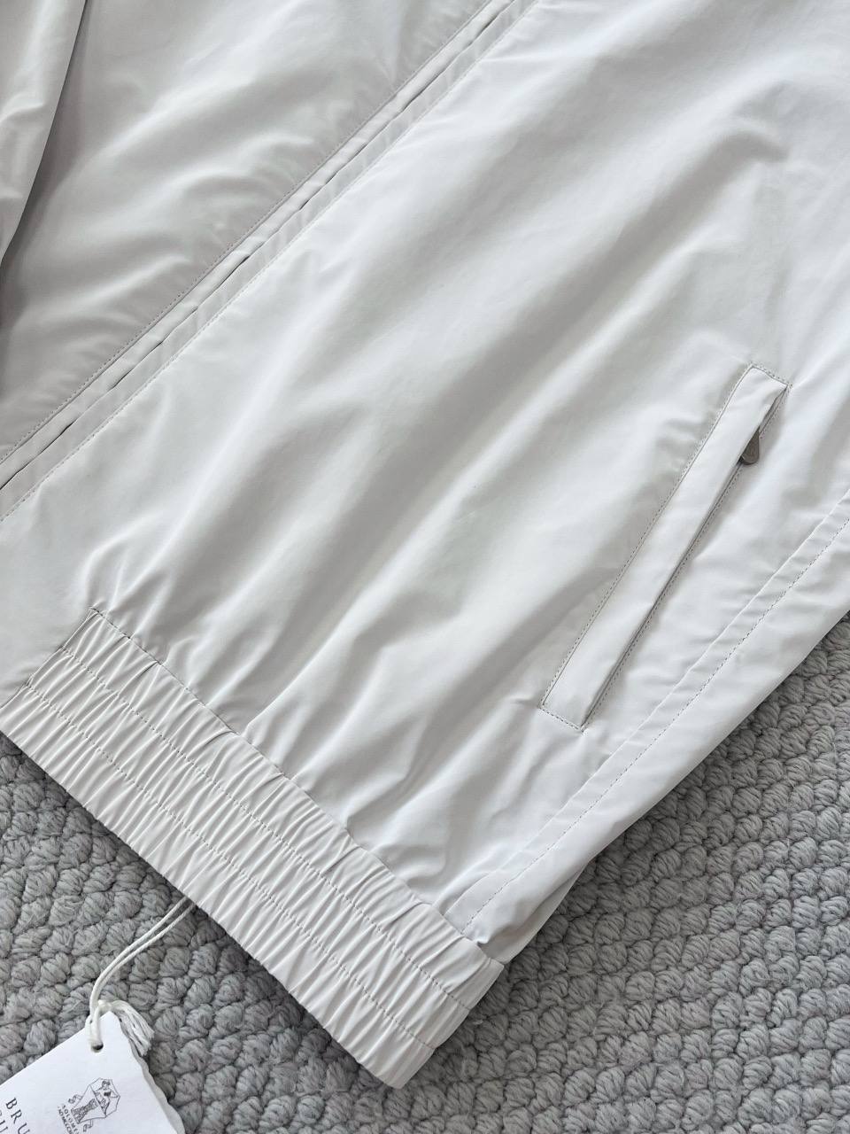 Brunello Cucinelli White Lightweight Zip-Up Jacket with Stand Collar