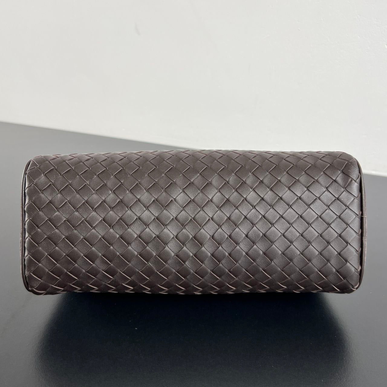 Bottega Veneta Intrecciato Brown Woven Leather Toiletry Case with Suede Trim