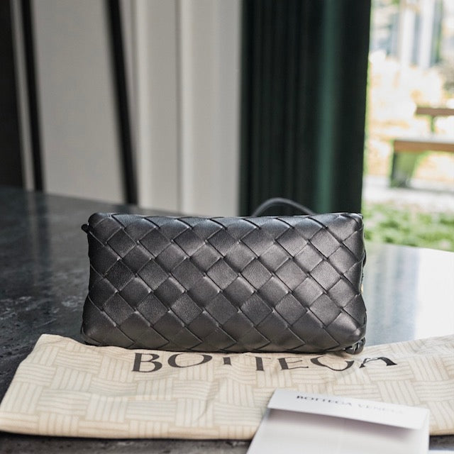 Bottega Veneta Intrecciato Black Woven Leather Crossbody Bag with Knot Strap