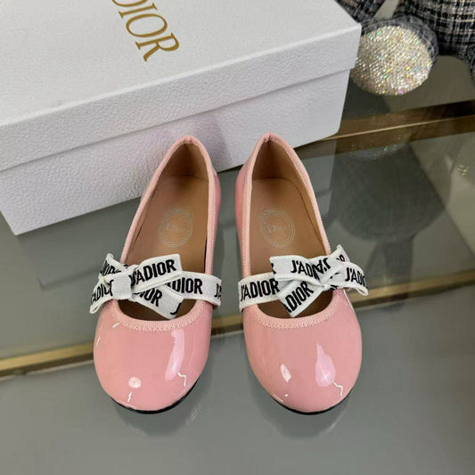Dior Kids Pink Patent Leather Ballet Flats with J'Adior Ribbon Strap