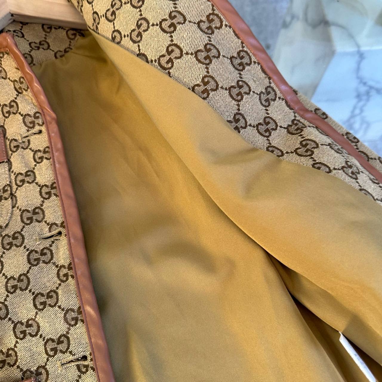 Gucci Kids GG Supreme Monogram Coat with Leather Trim & Web Belt Detail
