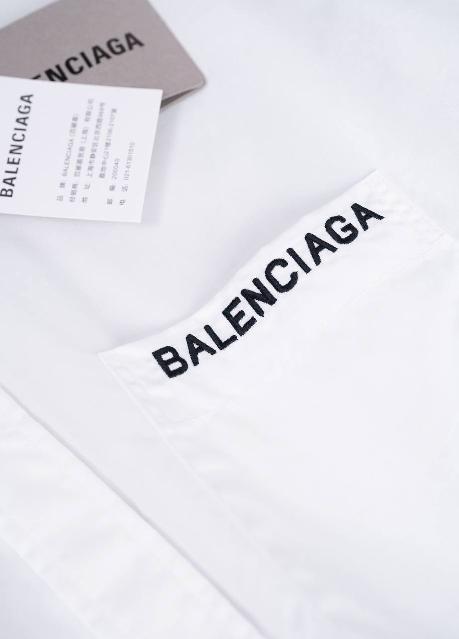 Balenciaga White Cotton Button-Up Shirt with Embroidered Logo & Crest Sleeve Patches