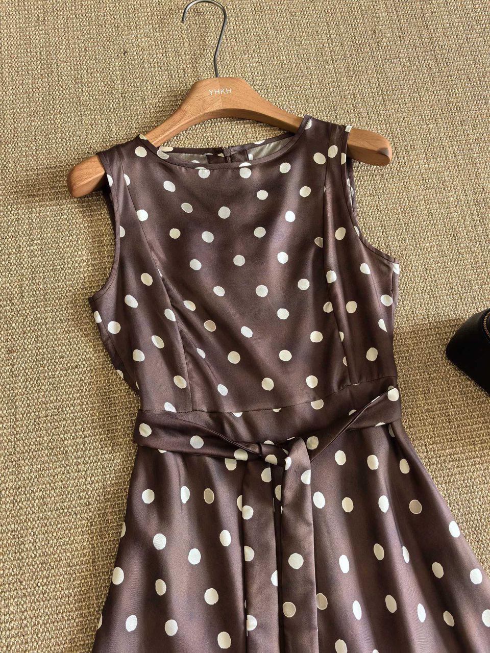 Zimmermann Brown Polka Dot Sleeveless Midi Dress with Waist Tie