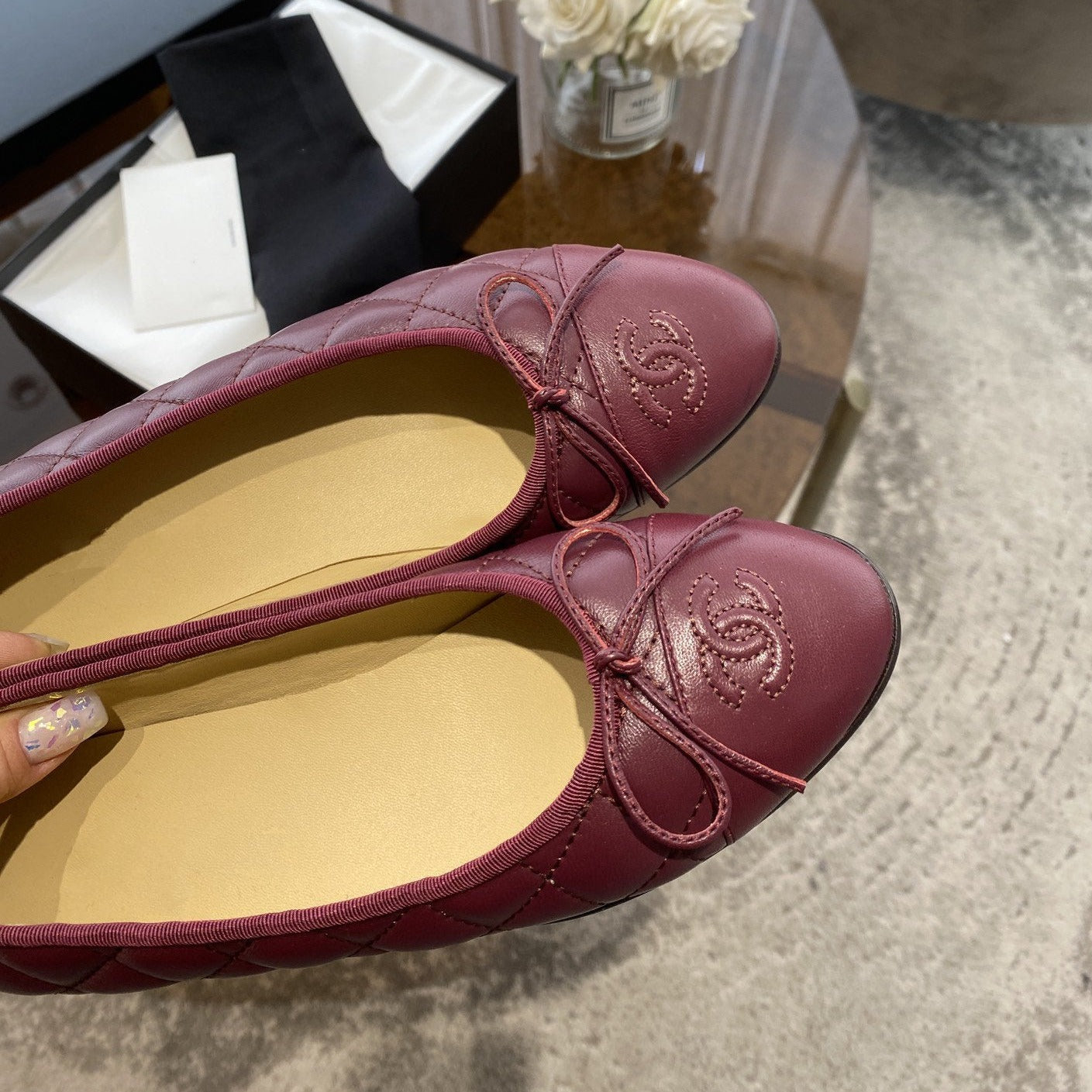 BALLET FLATS BURGUNDY QUILTED LAMBSKIN - 35