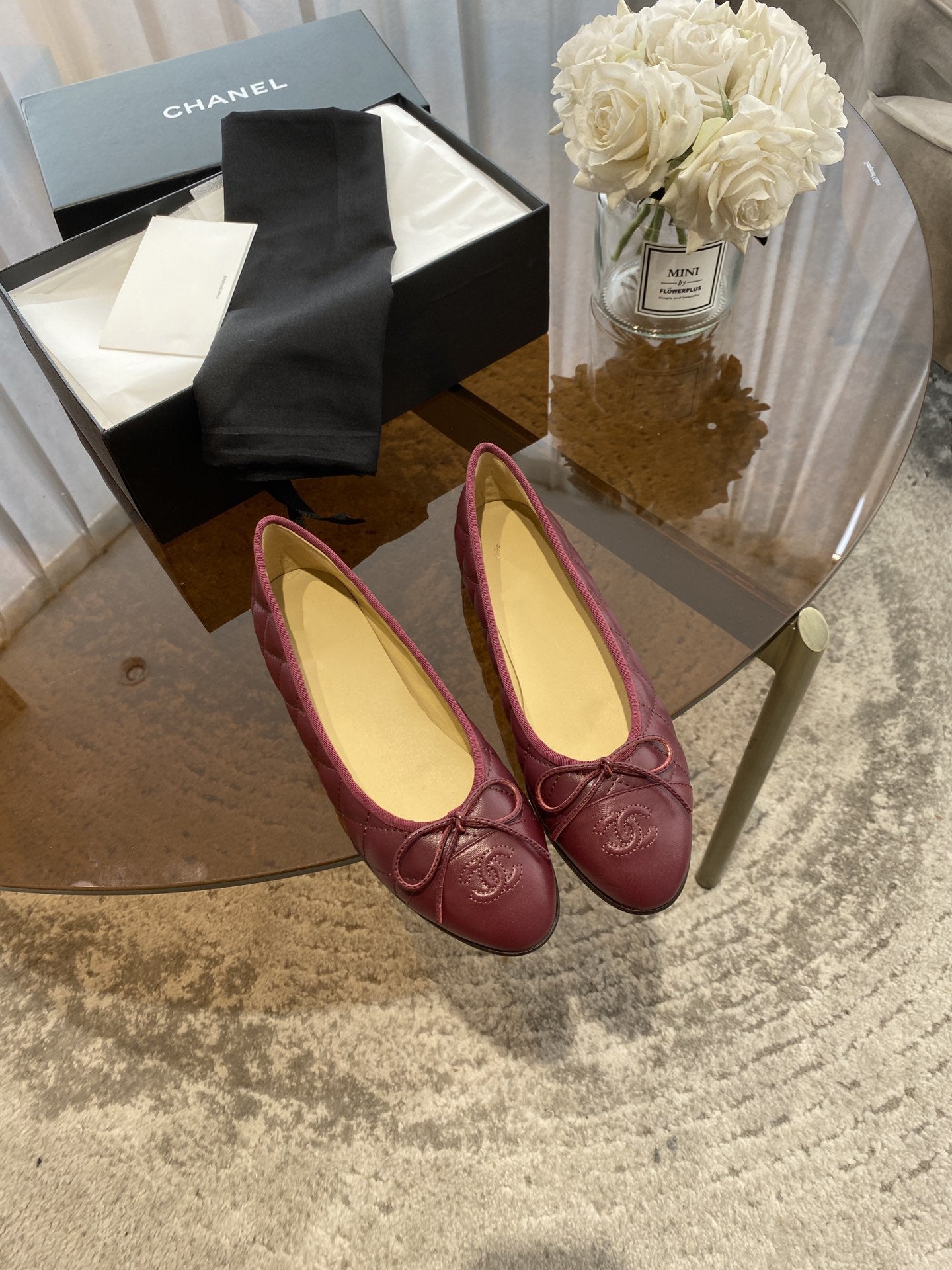 BALLET FLATS BURGUNDY QUILTED LAMBSKIN - 35