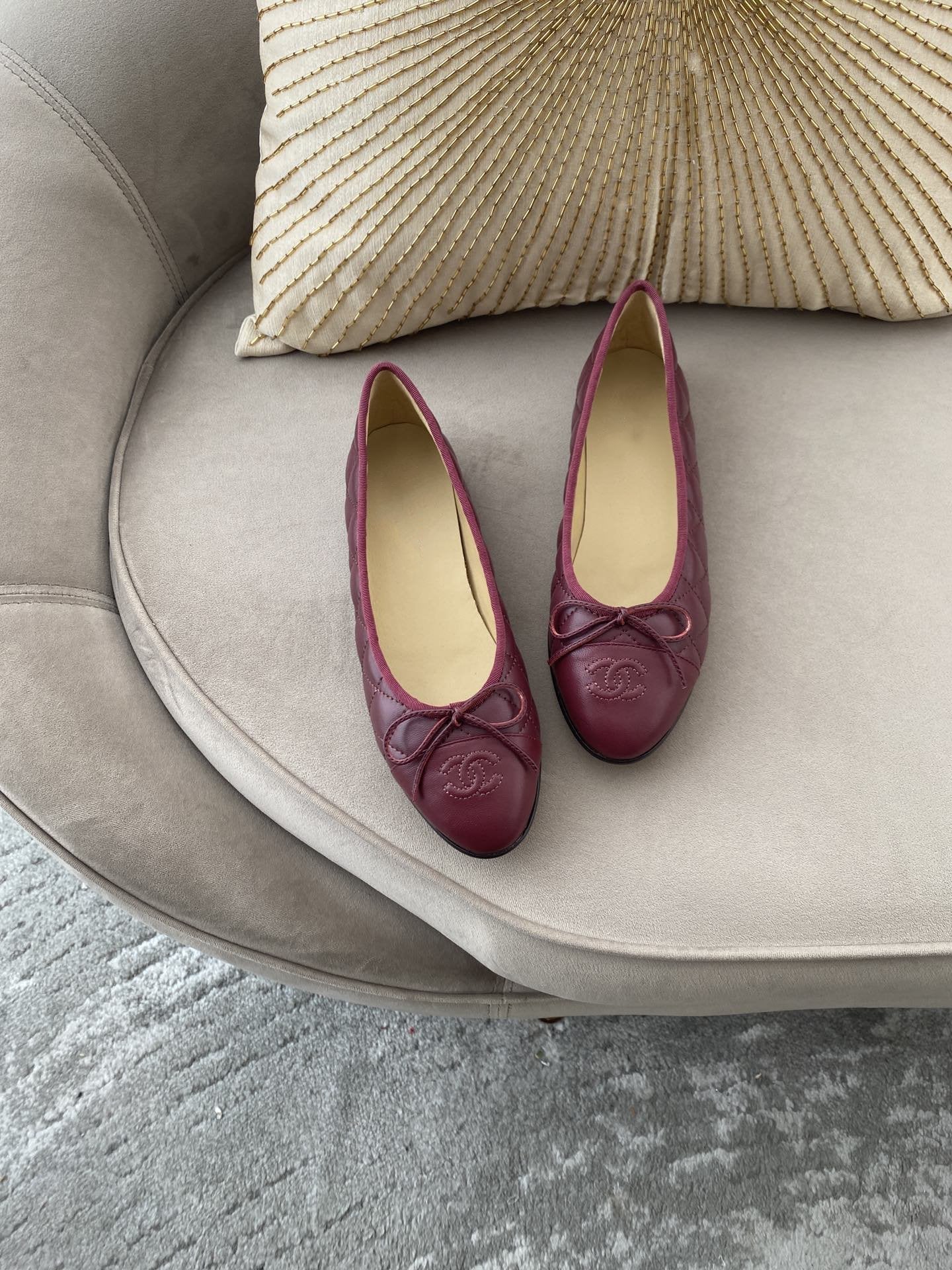 BALLET FLATS BURGUNDY QUILTED LAMBSKIN - 35