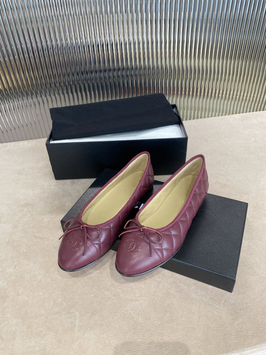 BALLET FLATS BURGUNDY QUILTED LAMBSKIN - 35