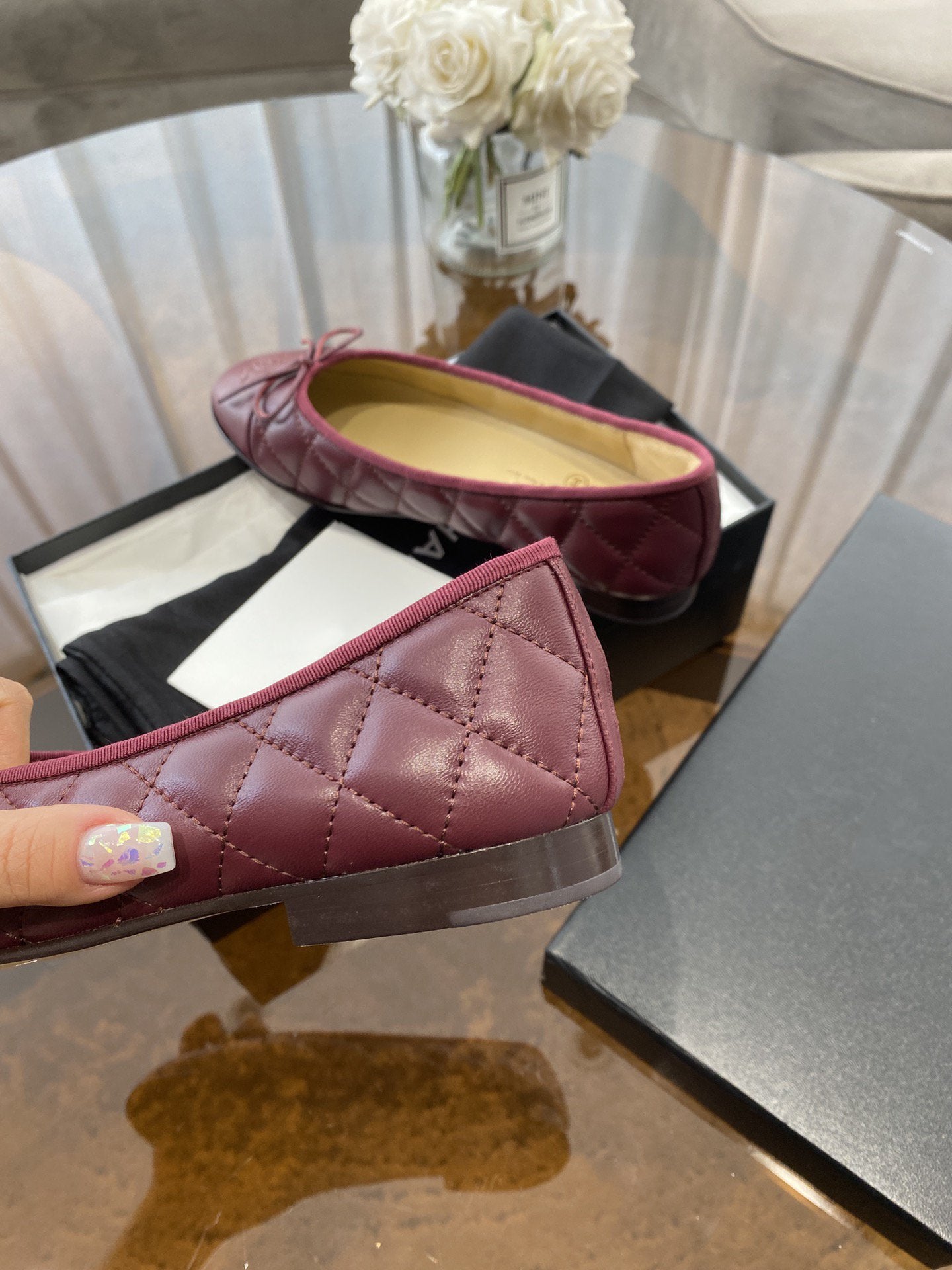 BALLET FLATS BURGUNDY QUILTED LAMBSKIN - 35