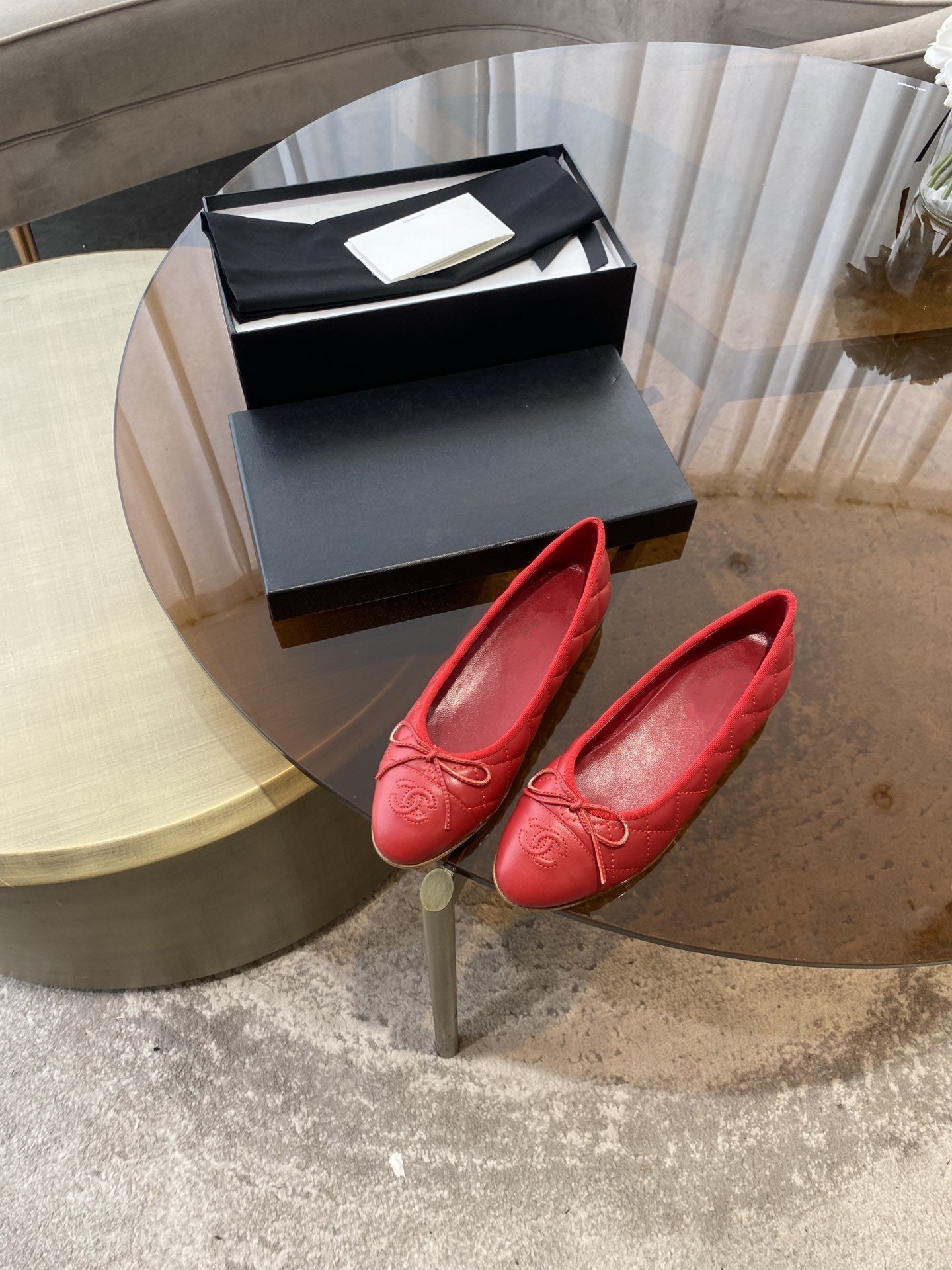 BALLET FLATS RED QUILTED LAMBSKIN - 35