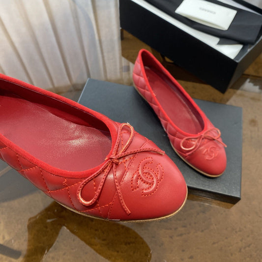 BALLET FLATS RED QUILTED LAMBSKIN - 35