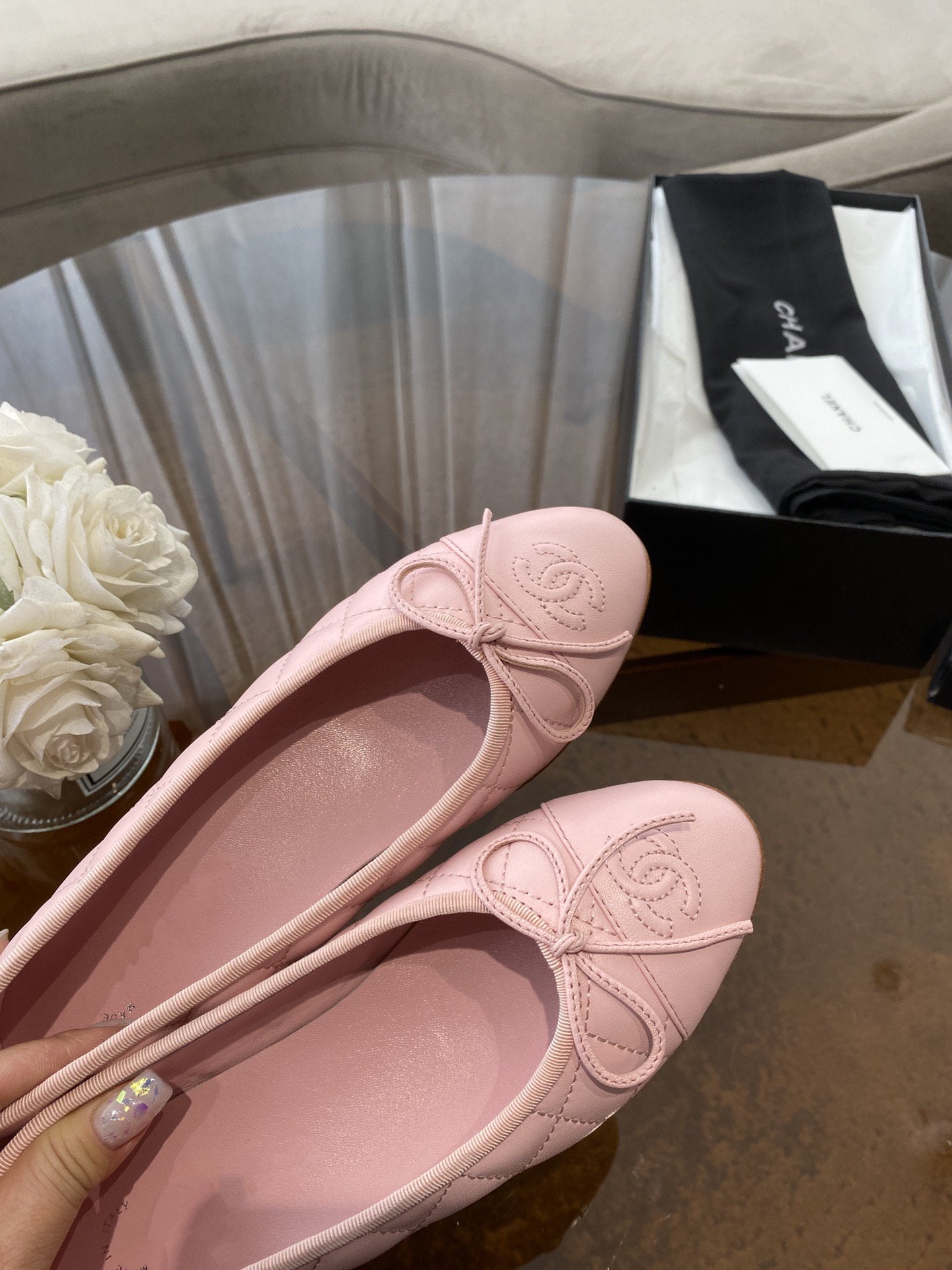 BALLET FLATS PINK QUILTED LAMBSKIN - 35