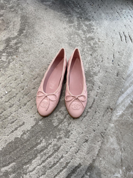 BALLET FLATS PINK QUILTED LAMBSKIN - 35