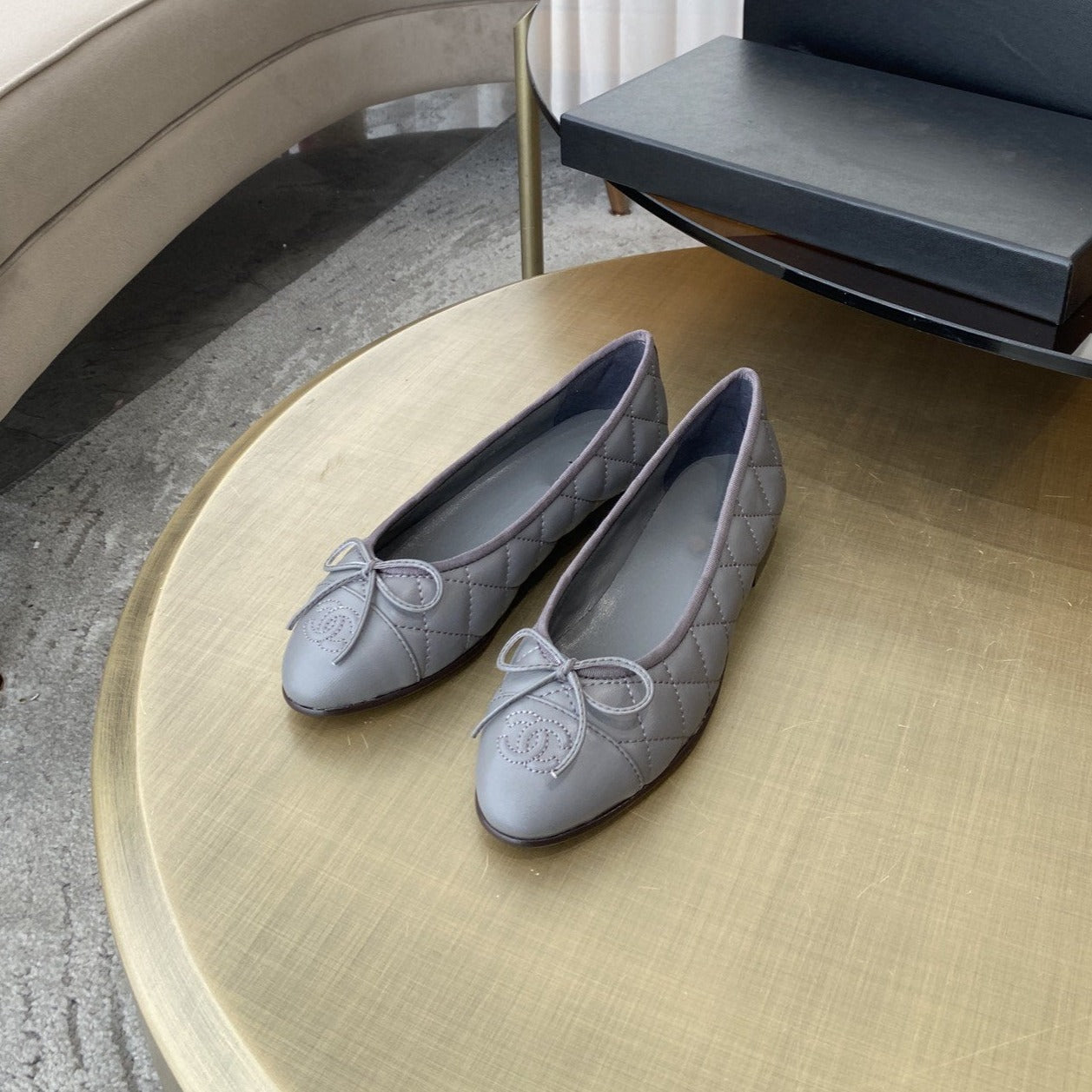 BALLET FLATS GREY QUILTED LAMBSKIN - 35