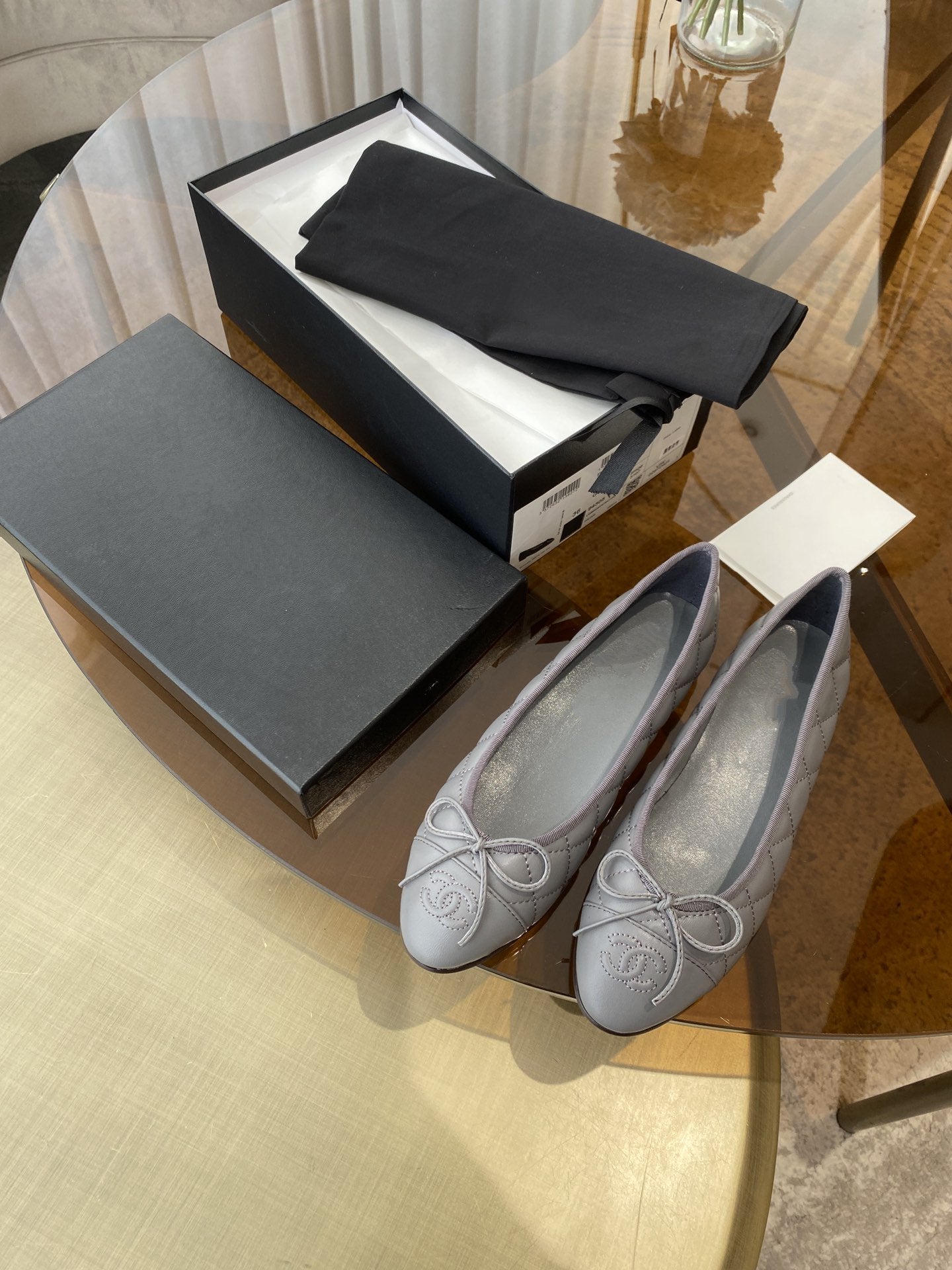 BALLET FLATS GREY QUILTED LAMBSKIN - 35