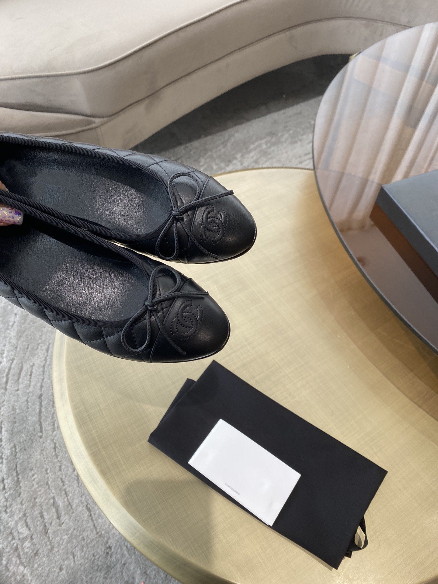 BALLET FLATS ALL BLACK QUILTED LAMBSKIN - 35