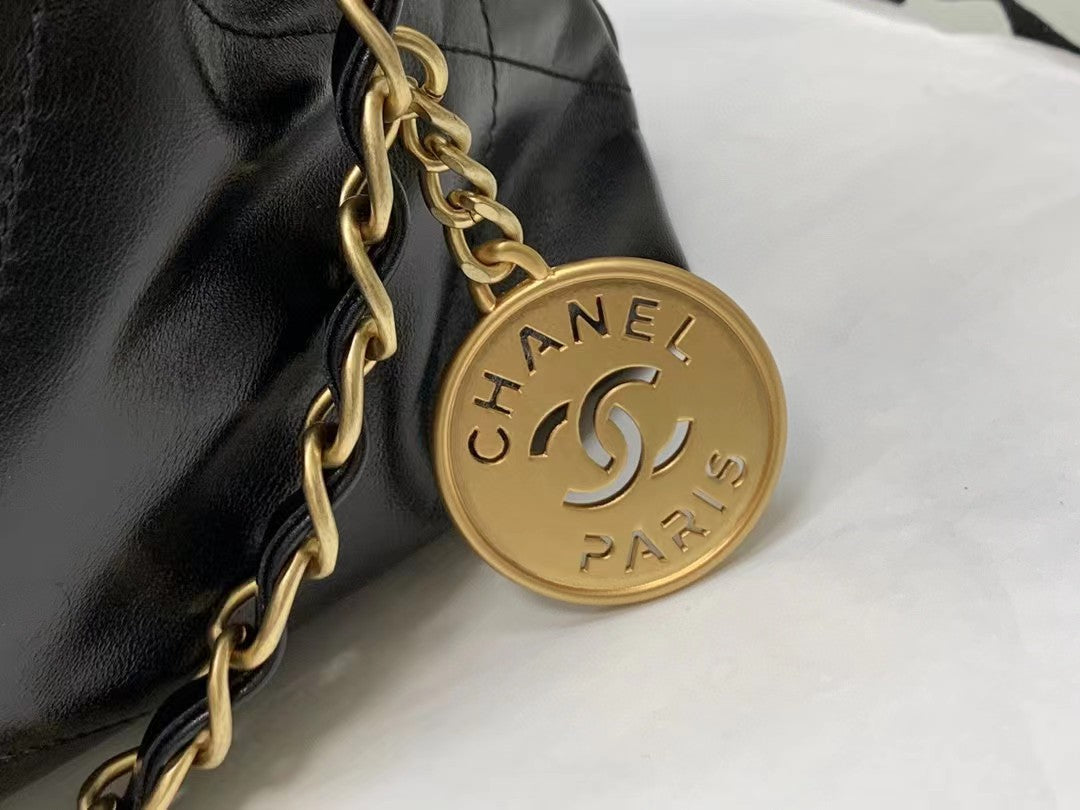 CC HOBO BAG 22 BLACK LAMBSKIN GOLD HARDWARE - 35cm