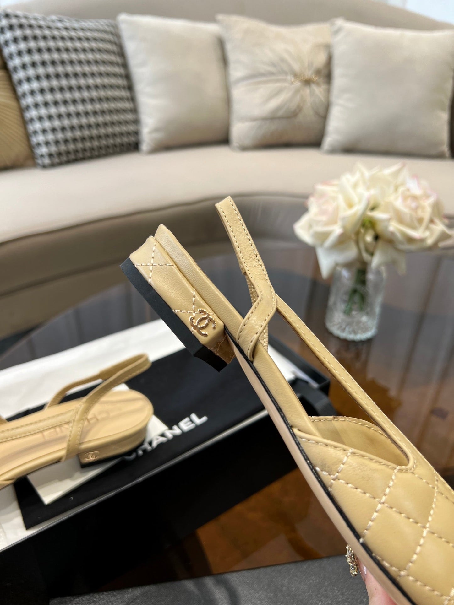 slingbacks beige quilted calfskin - 35