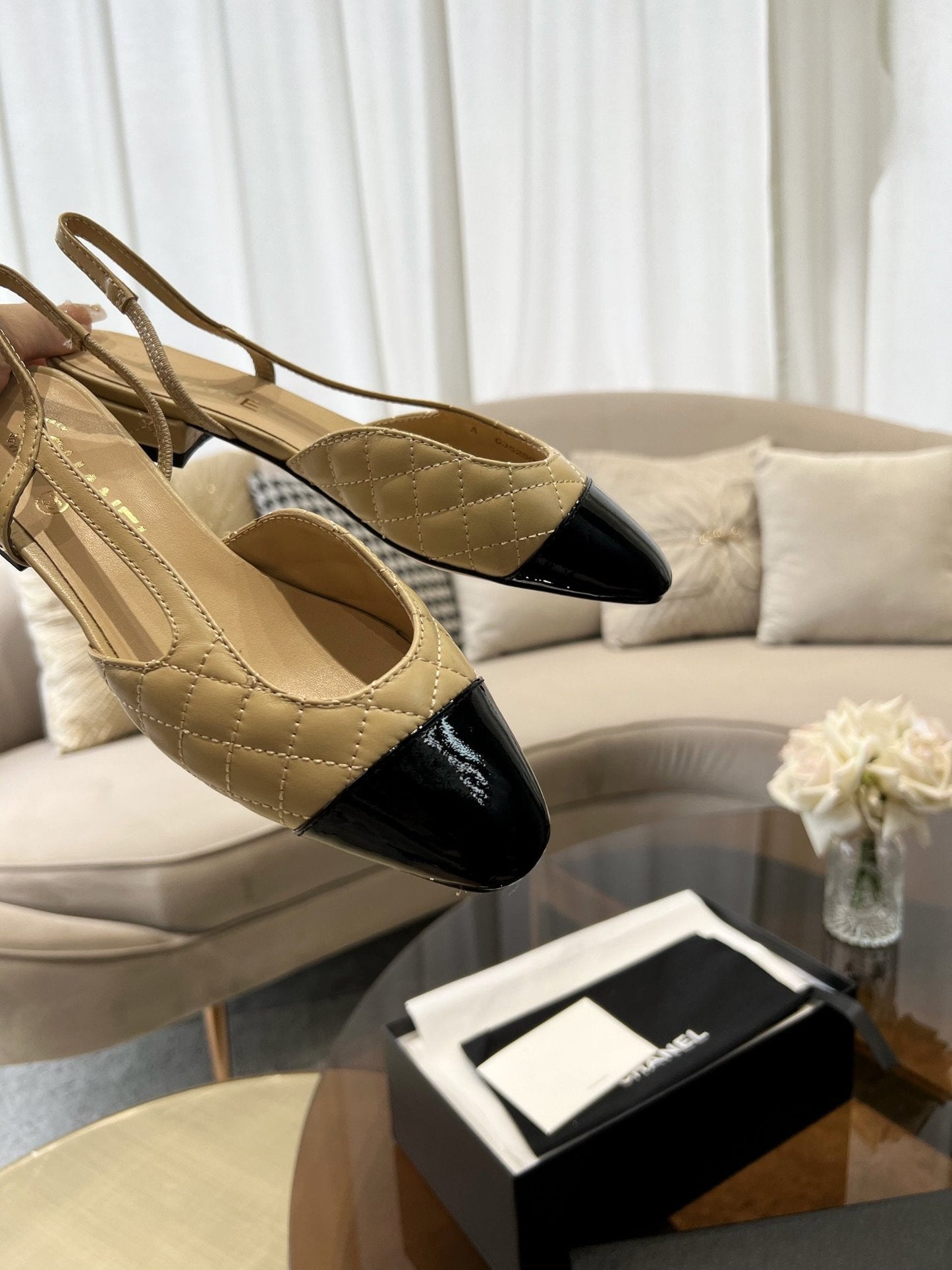 slingbacks beige quilted calfskin - 35