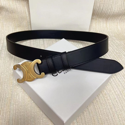 Celin medium triomphe belt black leather - 25 mm / Gold Hardware / 30
