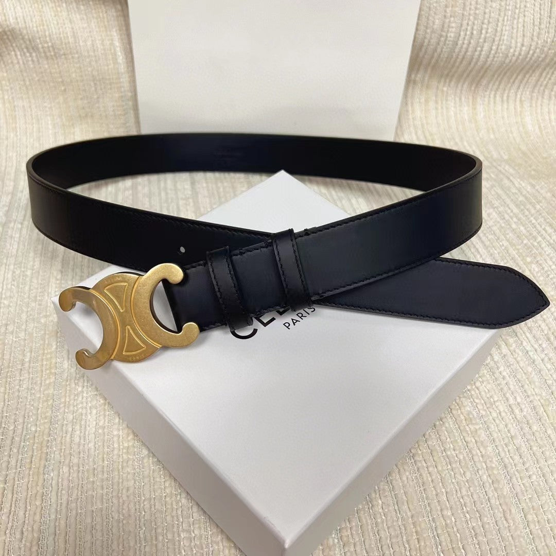 Celin medium triomphe belt black leather - 25 mm / Gold Hardware / 30