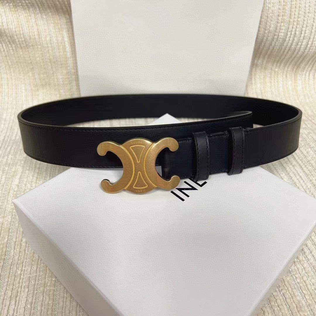 Celin medium triomphe belt black leather - 25 mm / Gold Hardware / 30