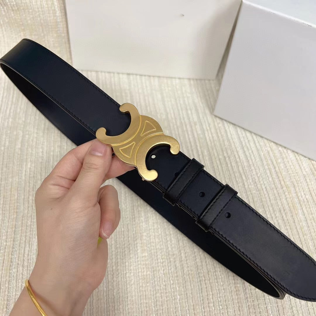 Celin medium triomphe belt black leather - 25 mm / Gold Hardware / 30