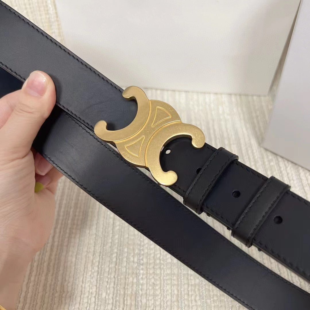 Celin medium triomphe belt black leather - 25 mm / Gold Hardware / 30