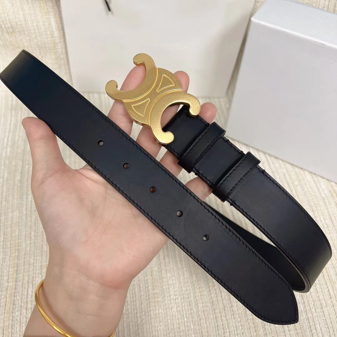 Celin medium triomphe belt black leather - 25 mm / Gold Hardware / 30