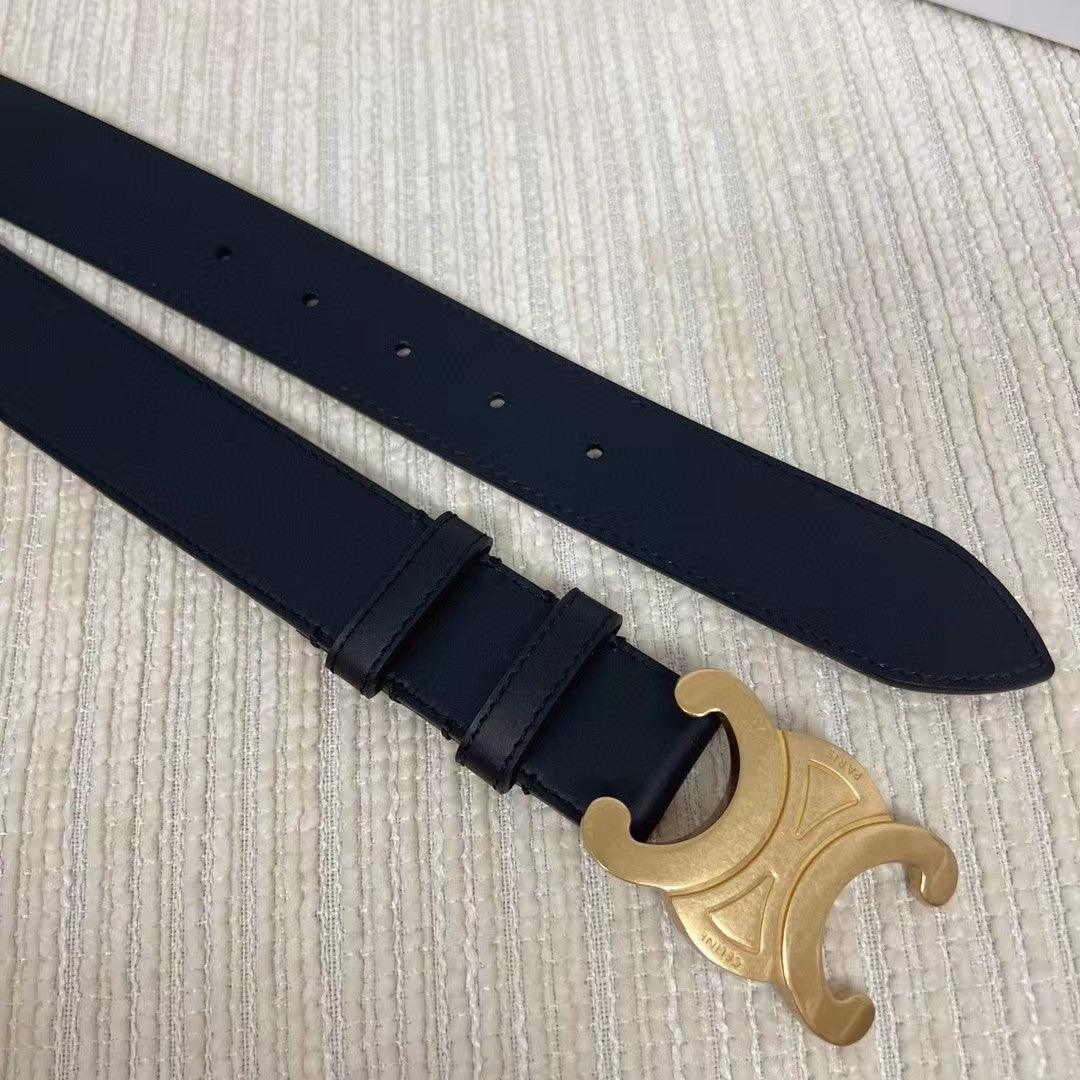 Celin medium triomphe belt black leather - 25 mm / Gold Hardware / 30