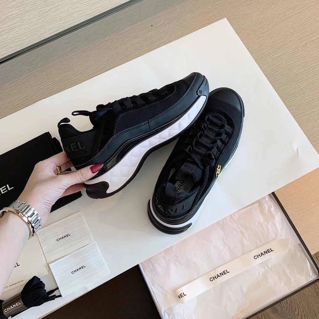 CC Bubble Quilted Trainer Sneaker Black White - 34