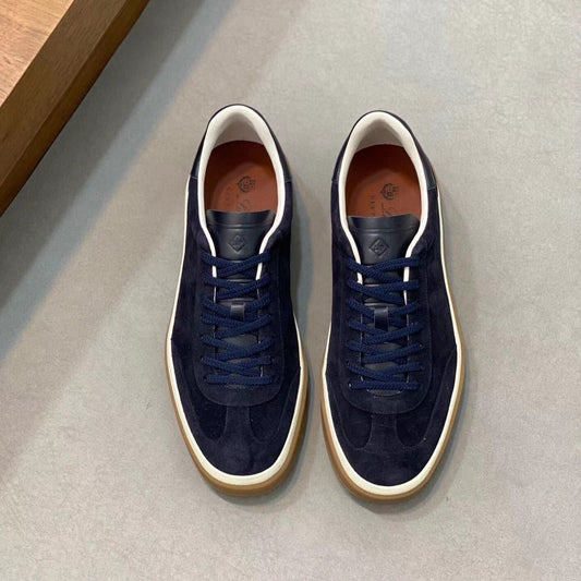 Loro Piana Tennis Walk Sneakers Suede Calf Split Navy Blue - 35