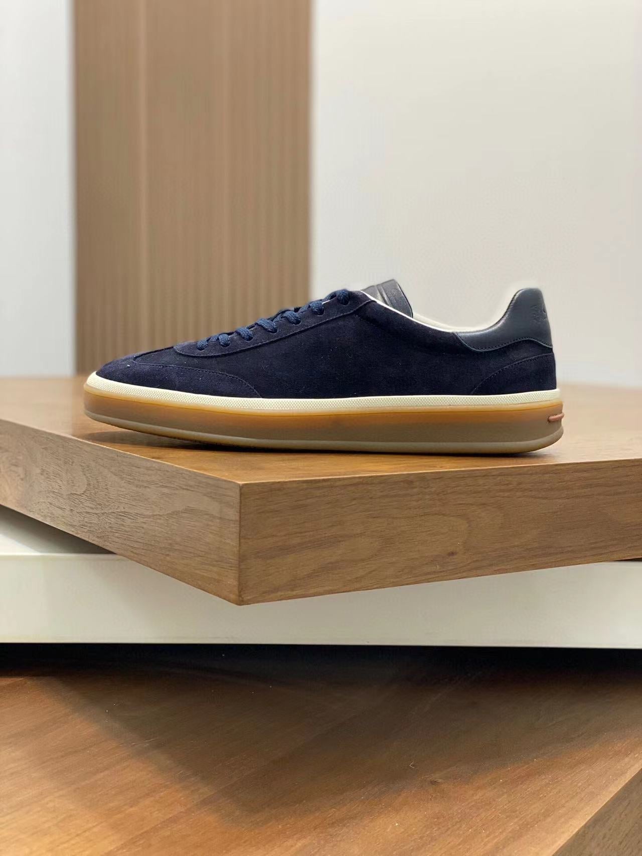 Loro Piana Tennis Walk Sneakers Suede Calf Split Navy Blue - 35
