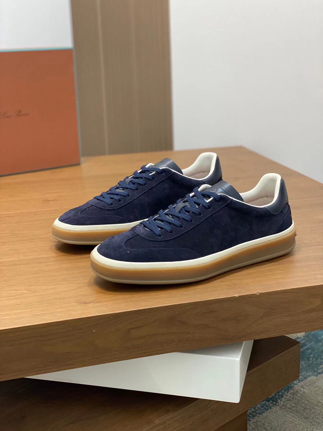 Loro Piana Tennis Walk Sneakers Suede Calf Split Navy Blue - 35