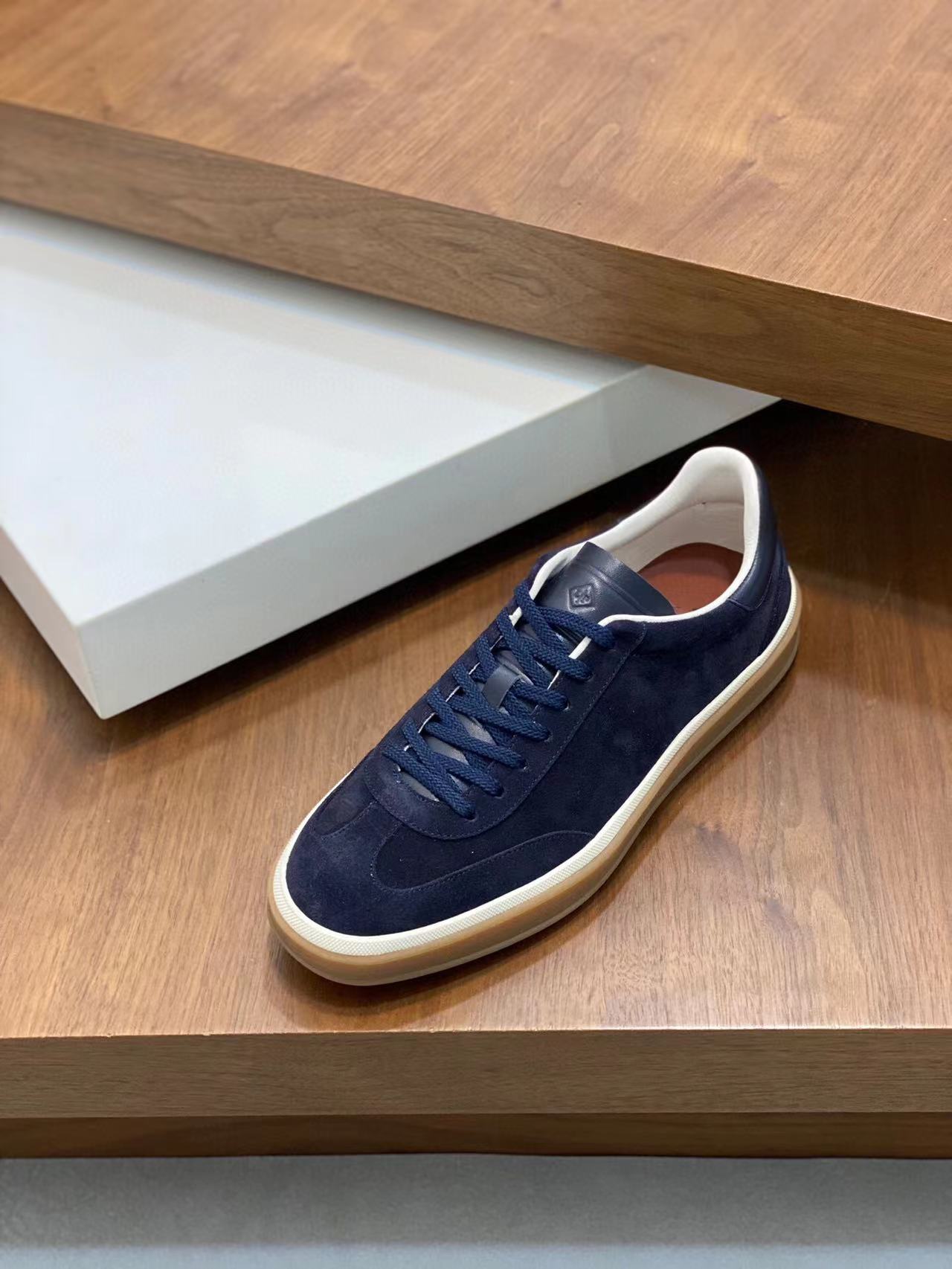 Loro Piana Tennis Walk Sneakers Suede Calf Split Navy Blue - 35