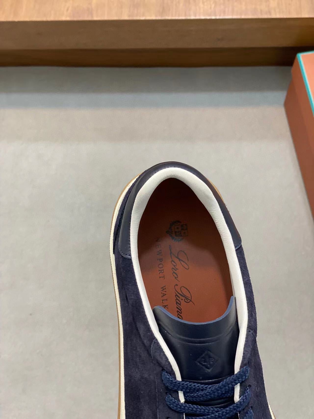 Loro Piana Tennis Walk Sneakers Suede Calf Split Navy Blue - 35
