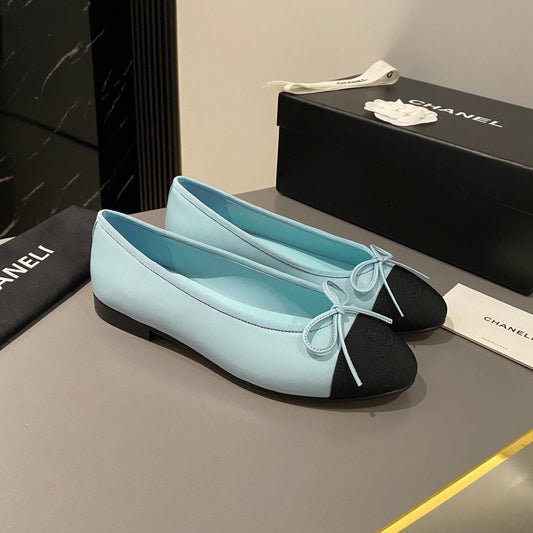 BALLET FLATS LIGHT BLUE BLACK LAMBSKIN - 35