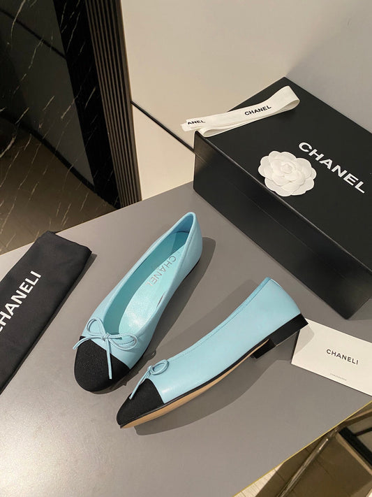 BALLET FLATS LIGHT BLUE BLACK LAMBSKIN - 35