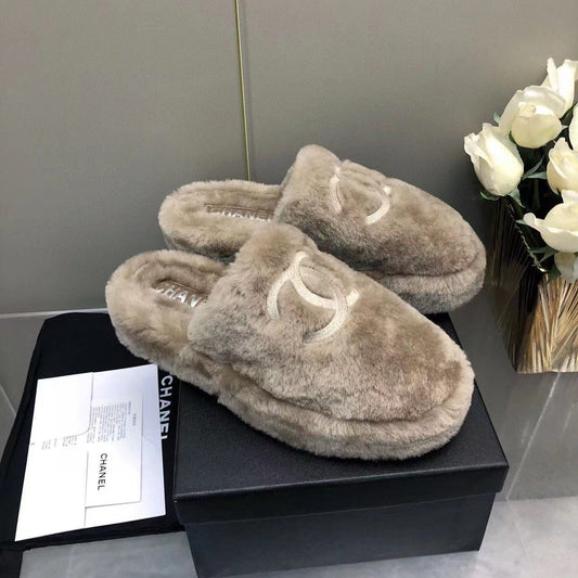 Fluffy Slippers Slides Gray - 35