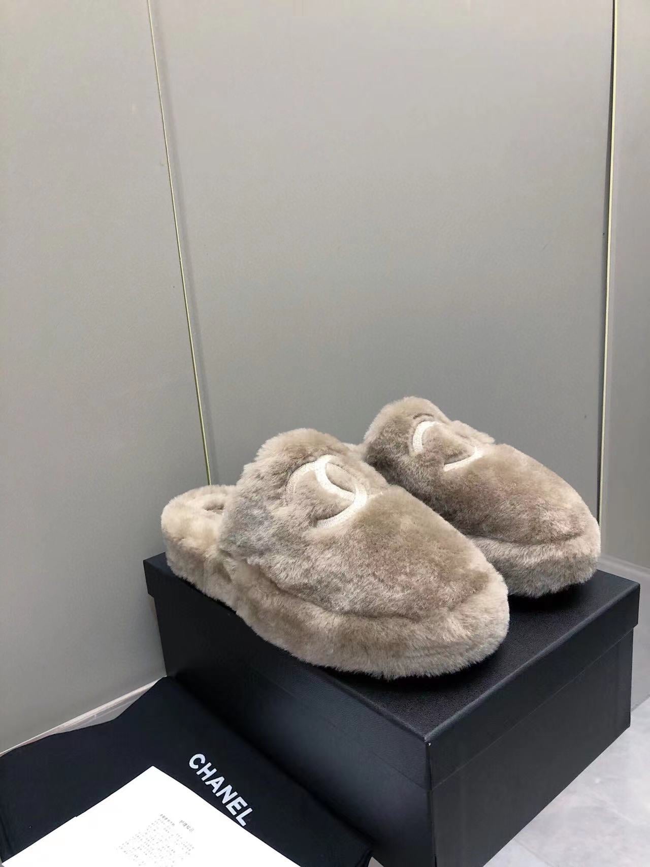 Fluffy Slippers Slides Gray - 35
