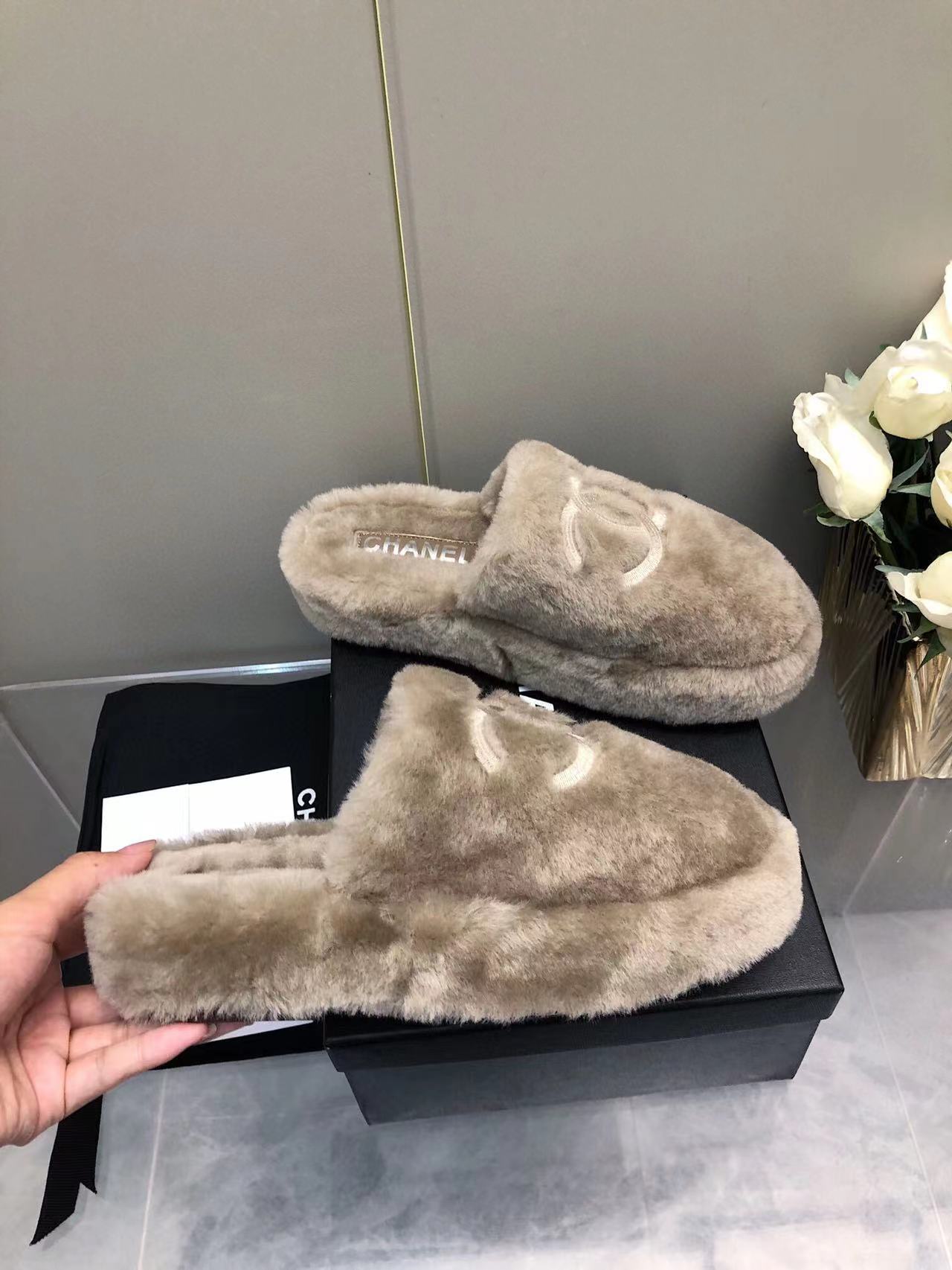Fluffy Slippers Slides Gray - 35