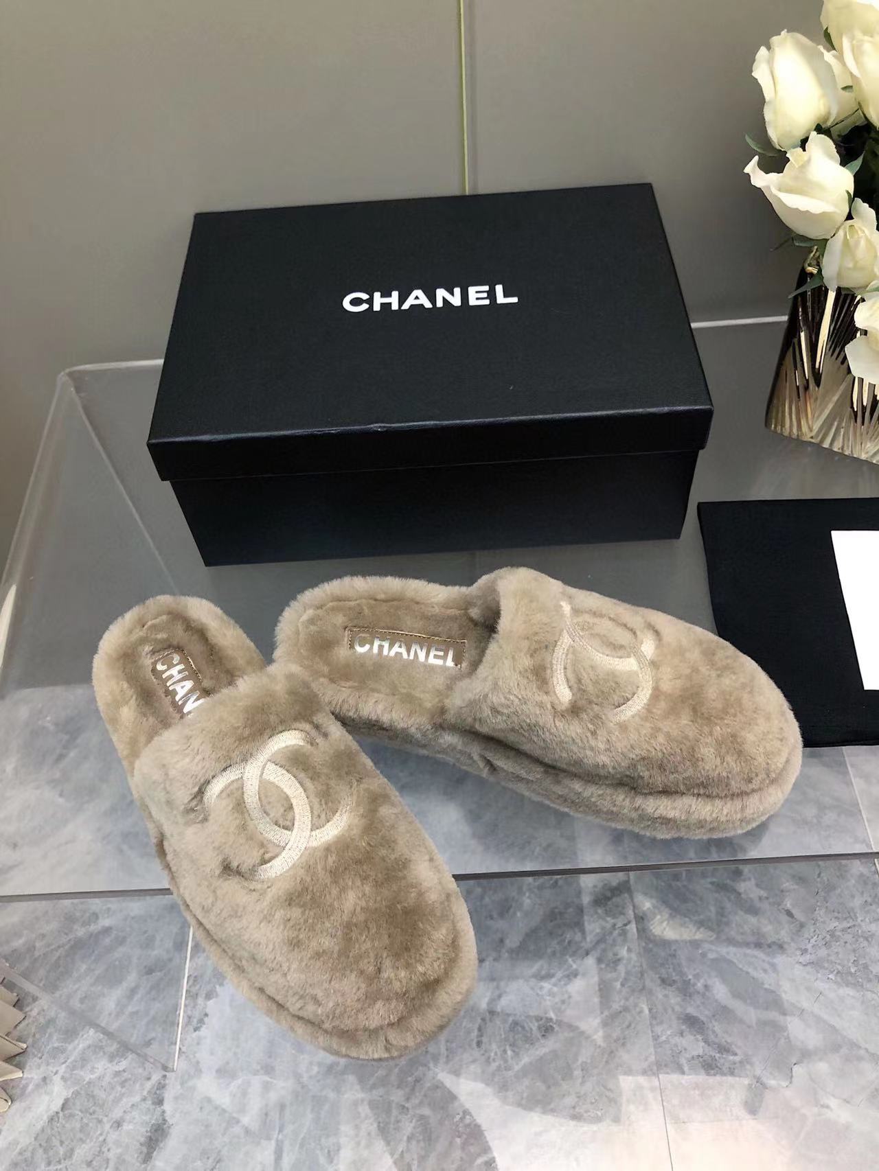 Fluffy Slippers Slides Gray - 35